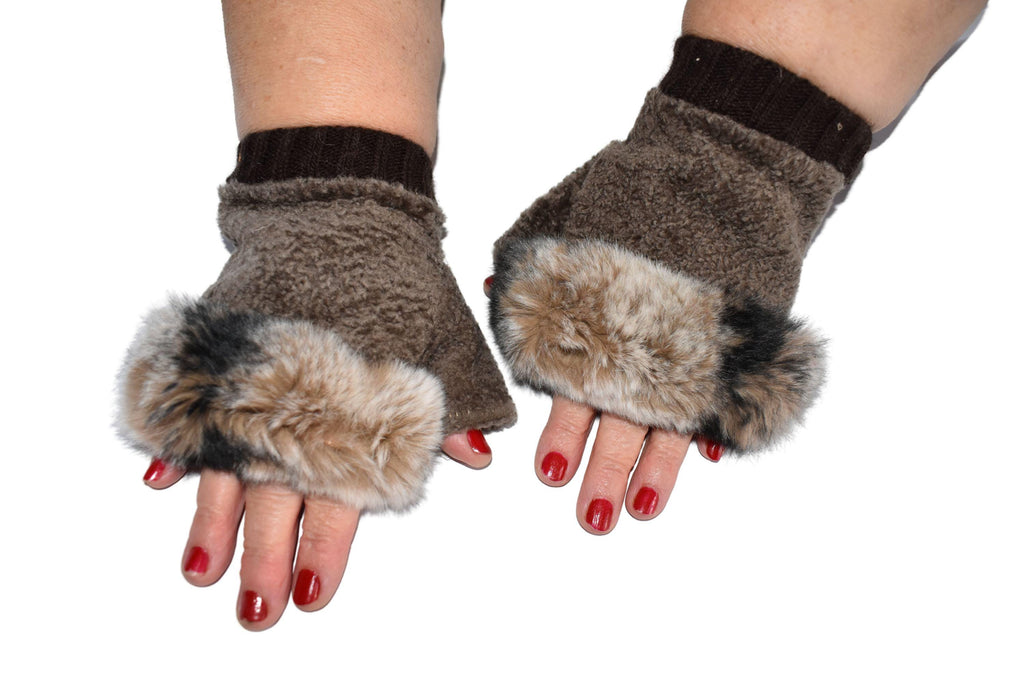 Sheepskin Fingerless Gloves: Shearling Fur Lined, Handmade in Greece