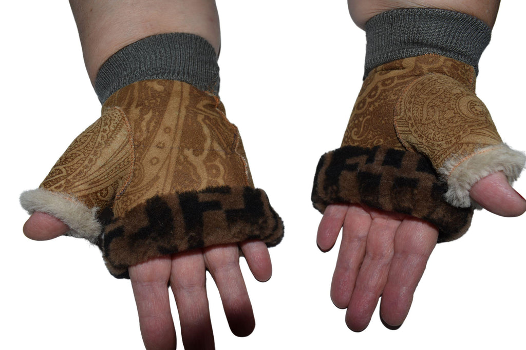 Handmade Shearling Fingerless Gloves: Sheepskin Winter Gift