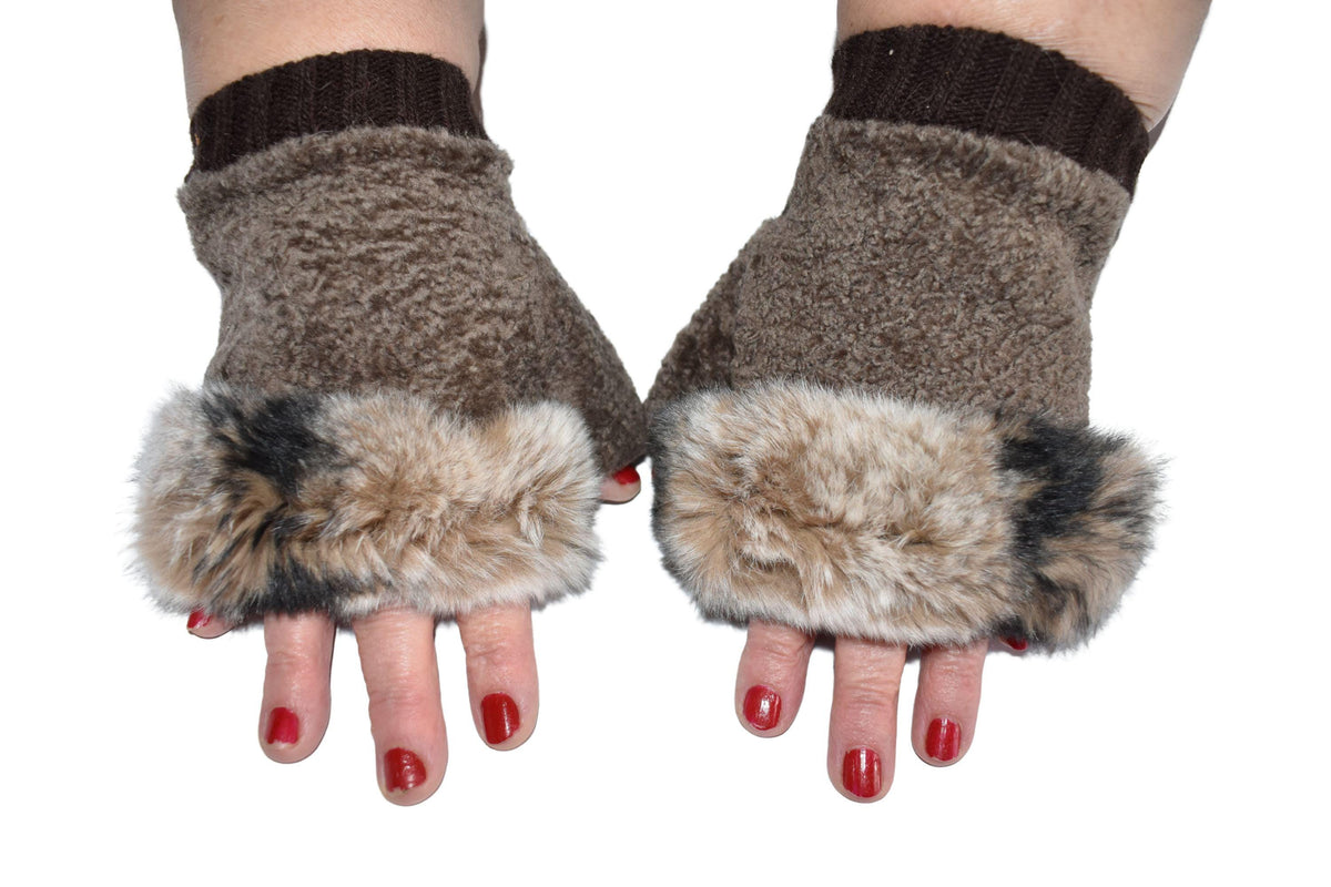 Sheepskin Fingerless Gloves: Shearling Fur Lined, Handmade in Greece