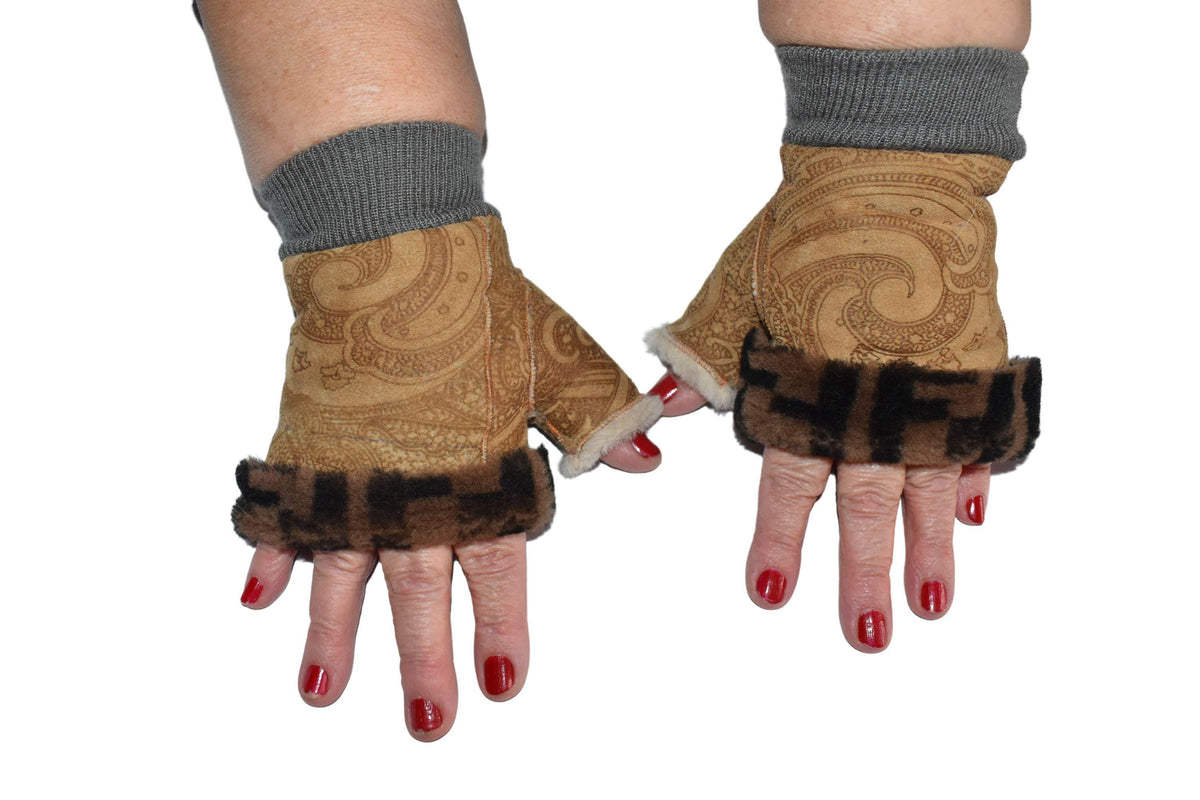 Handmade Shearling Fingerless Gloves: Sheepskin Winter Gift