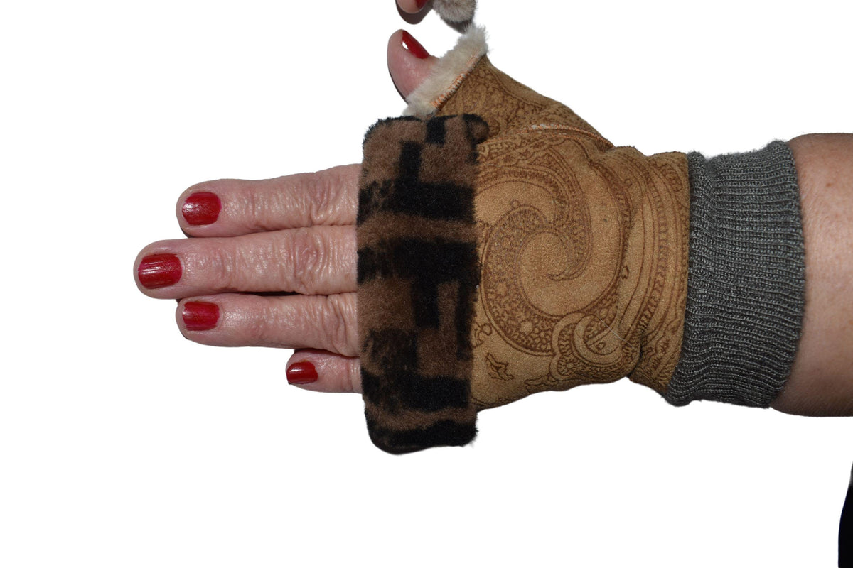 Handmade Shearling Fingerless Gloves: Sheepskin Winter Gift