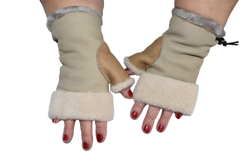 Sheepskin Fingerless Gloves: Shearling Fur Lined, Handmade in Greece