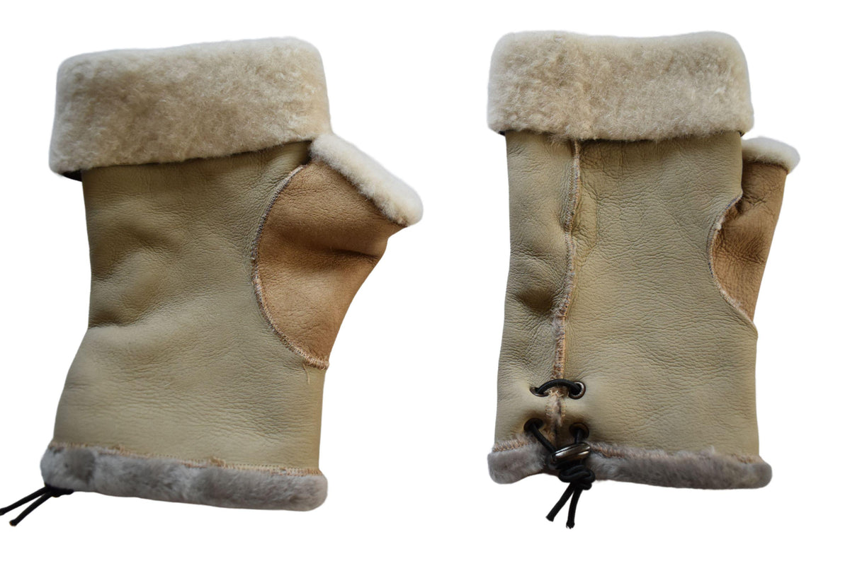 Sheepskin Fingerless Gloves: Shearling Fur Lined, Handmade in Greece