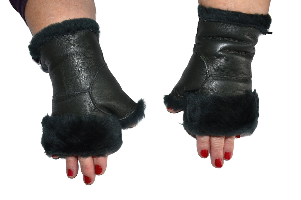 Handmade Shearling Fingerless Gloves: Genuine Sheepskin Winter Gloves