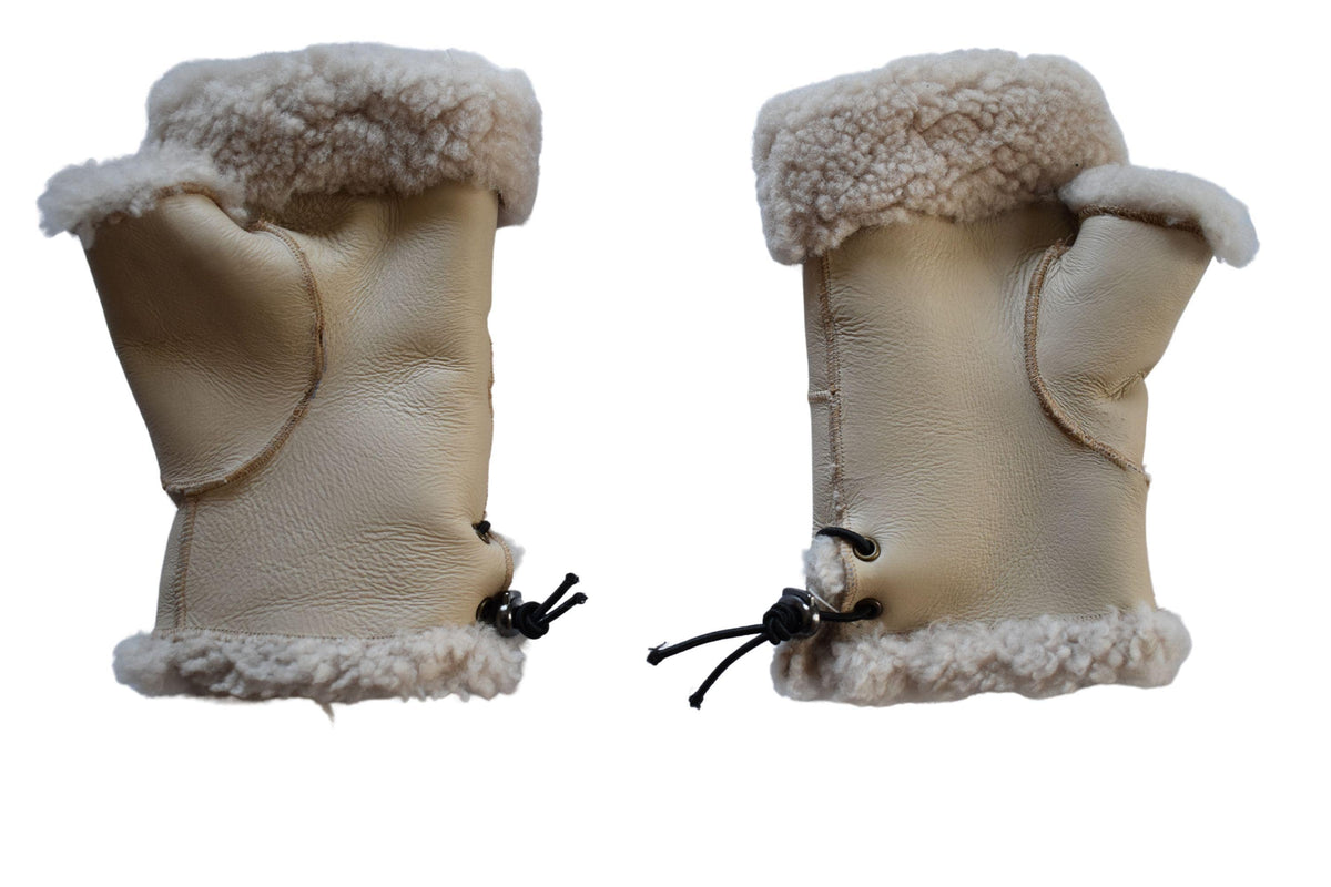 Shearling Fingerless Gloves: Handmade Sheepskin Leather Unisex Winter Gloves