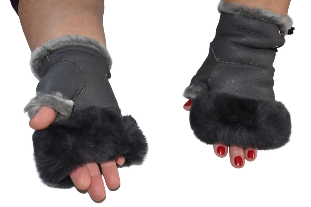 Shearling Fingerless Gloves: Handmade Sheepskin Leather Winter Gloves