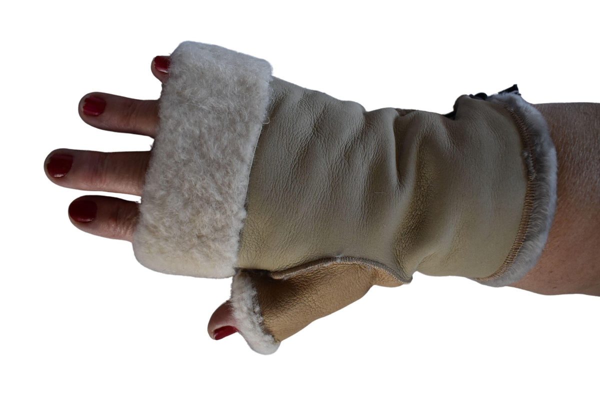 Sheepskin Fingerless Gloves: Shearling Fur Lined, Handmade in Greece