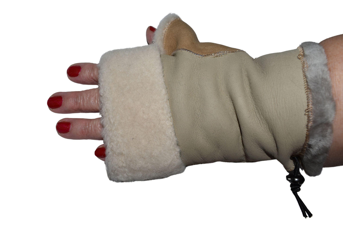 Sheepskin Fingerless Gloves: Shearling Fur Lined, Handmade in Greece