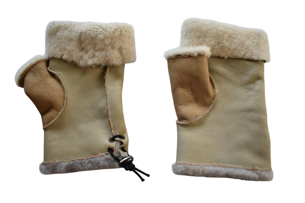 Sheepskin Fingerless Gloves: Shearling Fur Lined, Handmade in Greece