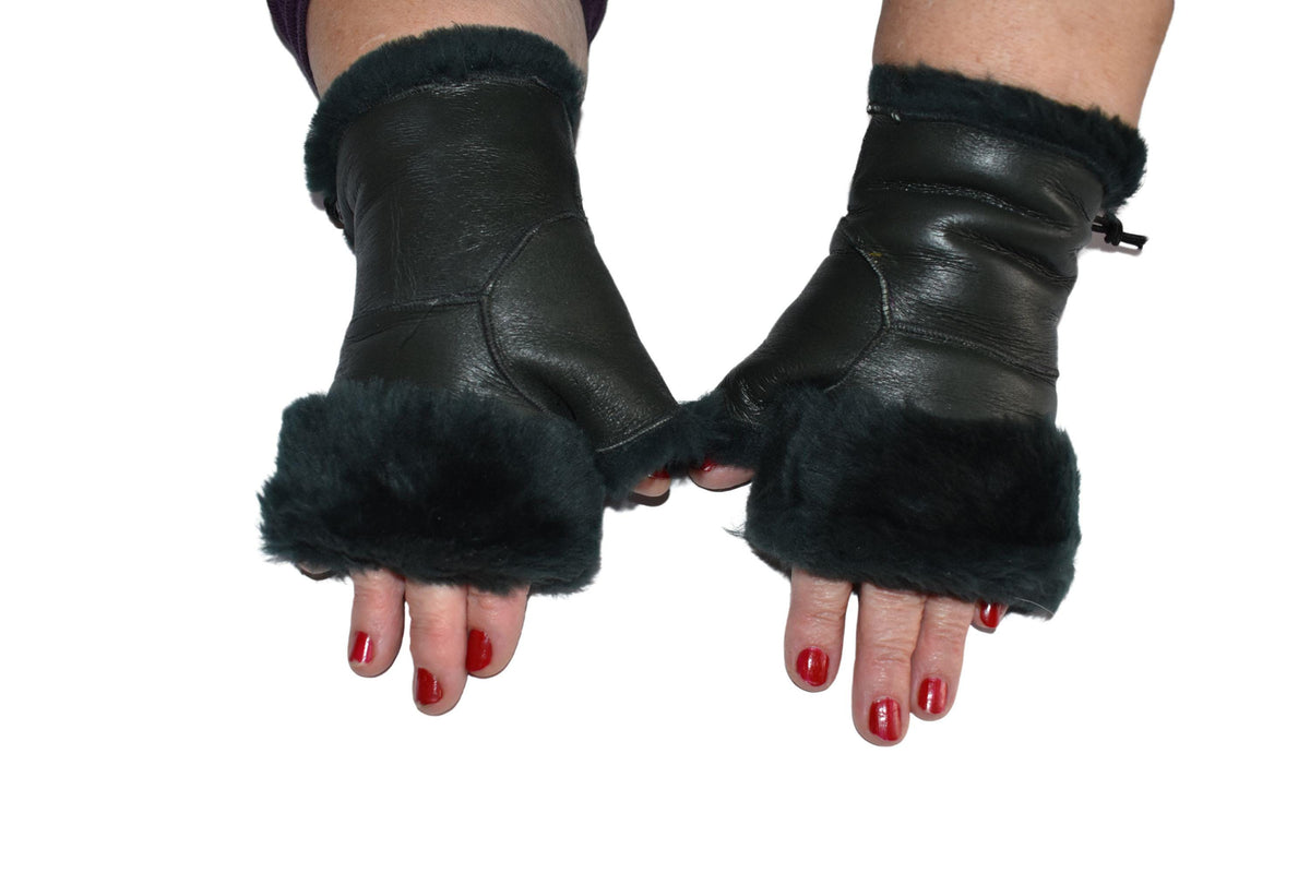 Handmade Shearling Fingerless Gloves: Genuine Sheepskin Winter Gloves