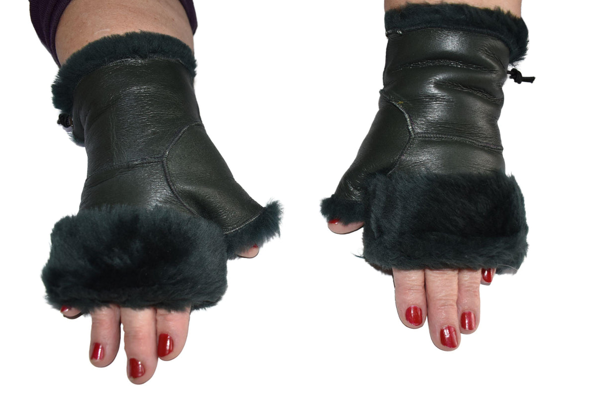 Handmade Shearling Fingerless Gloves: Genuine Sheepskin Winter Gloves