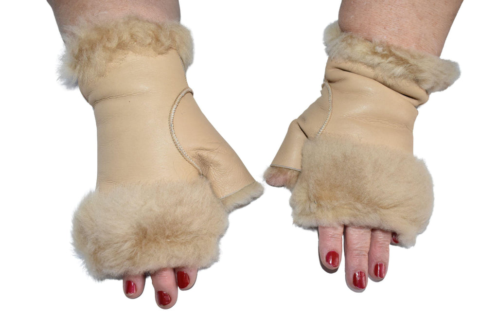 Handmade Shearling Fingerless Gloves: Genuine Sheepskin Winter Gift