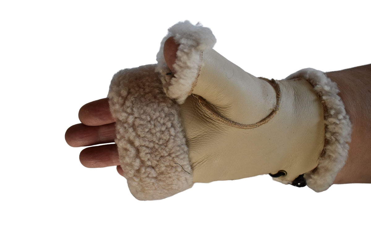Shearling Fingerless Gloves: Handmade Sheepskin Leather Unisex Winter Gloves