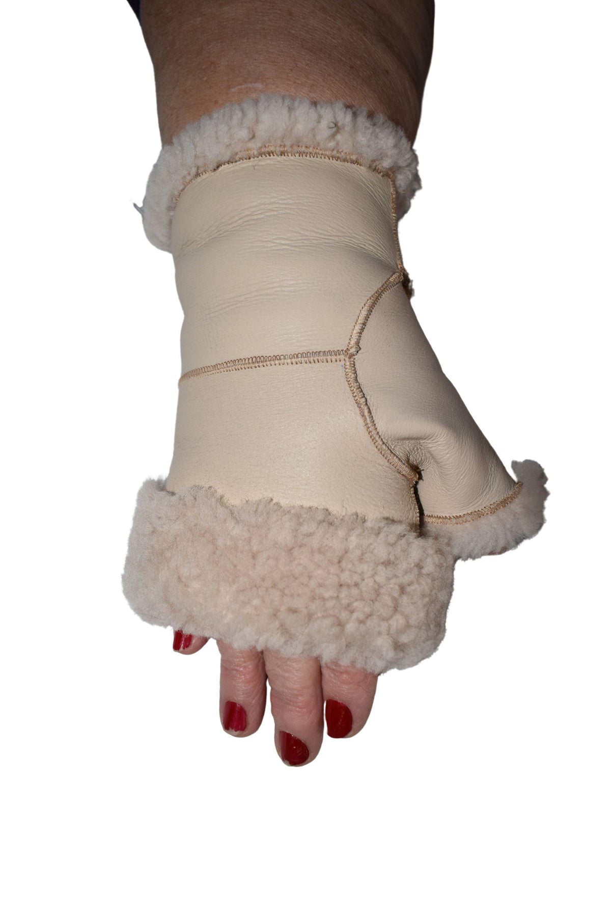Shearling Fingerless Gloves: Handmade Sheepskin Leather Unisex Winter Gloves