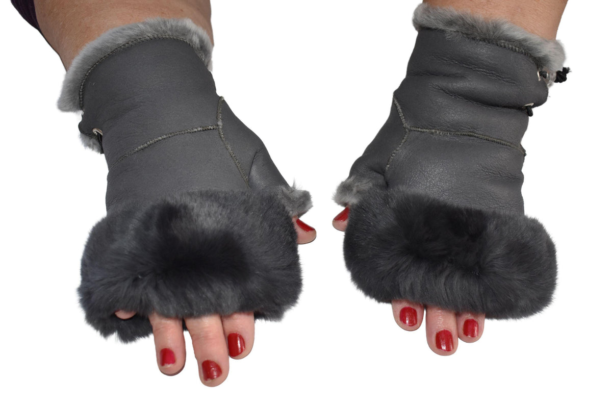 Shearling Fingerless Gloves: Handmade Sheepskin Leather Winter Gloves