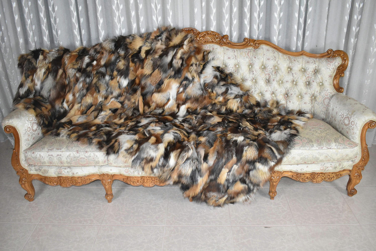 Gross Fox Fur  Blanket ,Natural Fox Fur Throw ,  Fur Throw bedspread ,Fur Fox blanket throw , 100% HANDMADE , Home Decor
