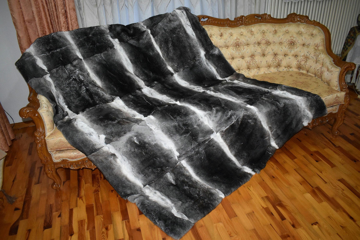 Fur Blanket Rex Rabbit ,Gray Rex Rabbit Throw Blanket | Rex Rabbit  Rug  | Fur Blanket For Baby | Gift For her